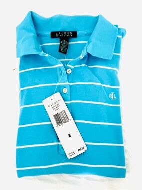 Lauren Ralph Lauren Turquoise and White Striped Polo Shirt